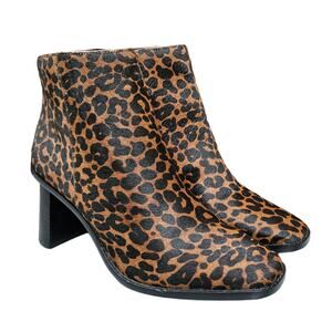 Gibson Latimer Leopard Print Calf Hair Booties Vina Size 9 Zip Square Toe Heeled